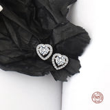 925 Silver Crystal Love Heart Stud Earrings Romantic Wedding Jewelry