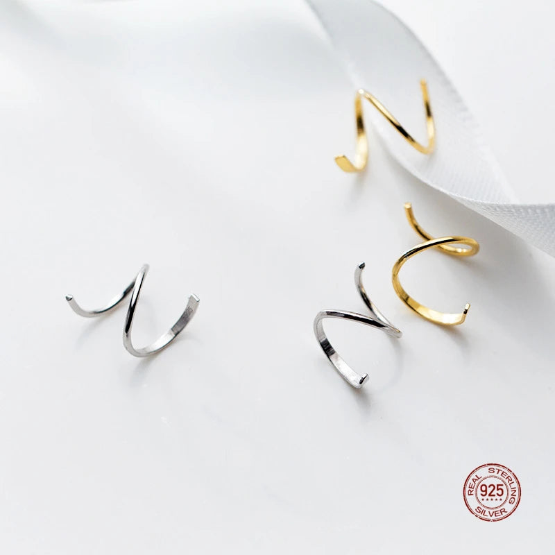 925 Silver Rotate Wave Stud Earrings Girls Jewelry