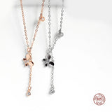 925 Silver Zircon Butterfly Tassel Necklace Silver and Rose Gold Chain