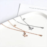 925 Silver Zircon Butterfly Tassel Necklace Silver and Rose Gold Chain