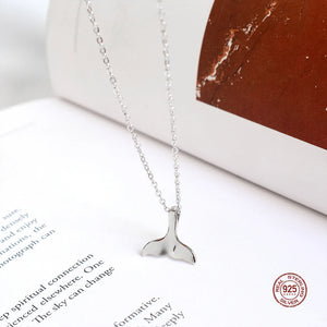 Real 925 Sterling Silver Whale Tail Charm Necklace Mermaid Tail Pendant