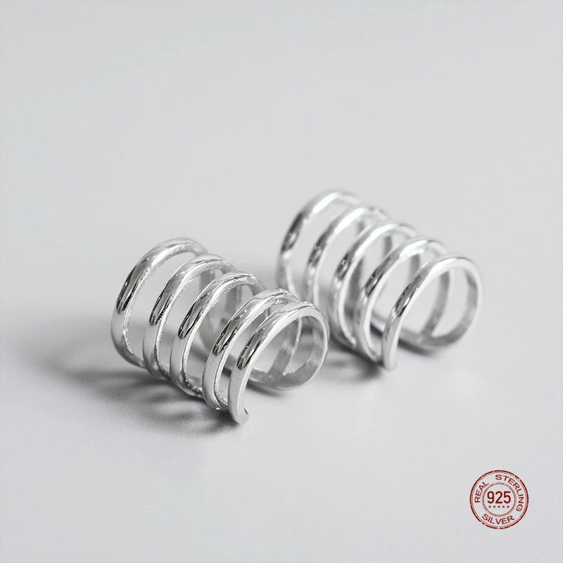 S925 Sterling Silver Irregular Clip Earring Vintage Layer Surround Ear Cuff