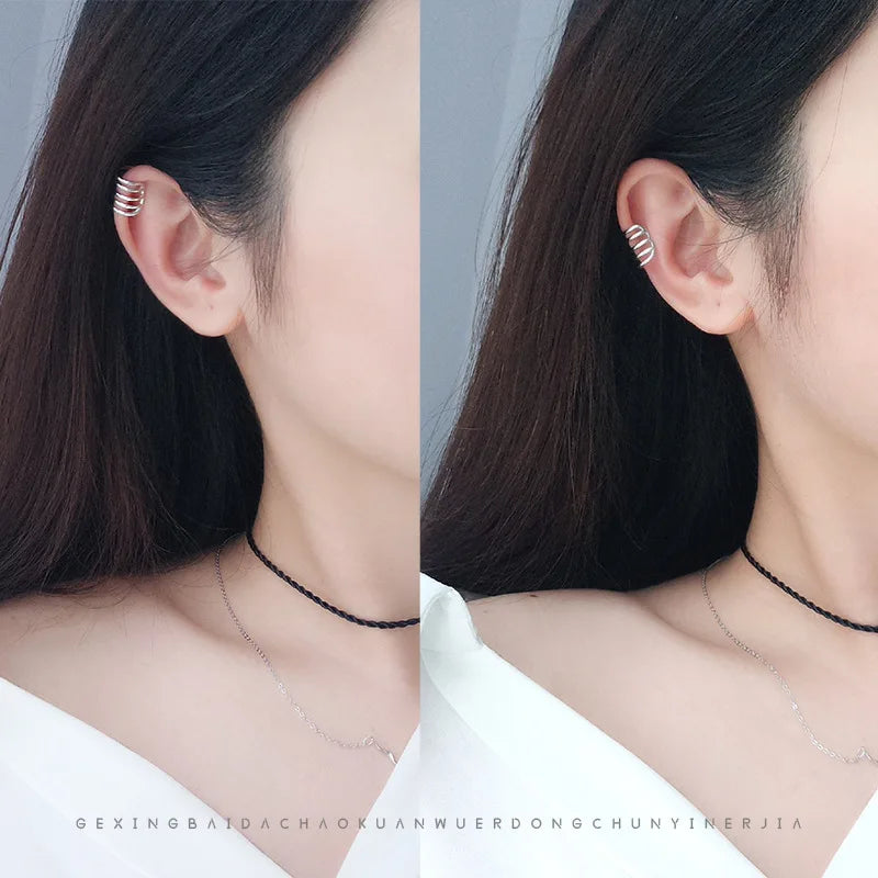 S925 Sterling Silver Irregular Clip Earring Vintage Layer Surround Ear Cuff