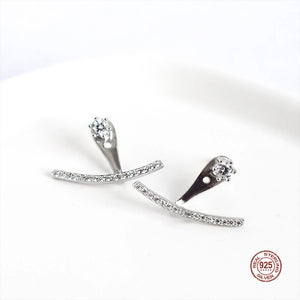 S925 Half Arc-Shape Zircon Crystal Stud Earrings