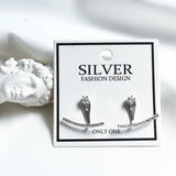S925 Half Arc-Shape Zircon Crystal Stud Earrings