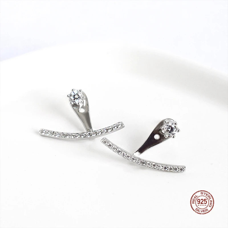 S925 Half Arc-Shape Zircon Crystal Stud Earrings