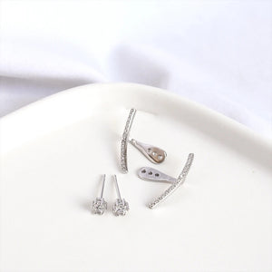 S925 Half Arc-Shape Zircon Crystal Stud Earrings
