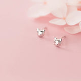 Sterling Silver Small Bear Stud Earrings for Women Girls