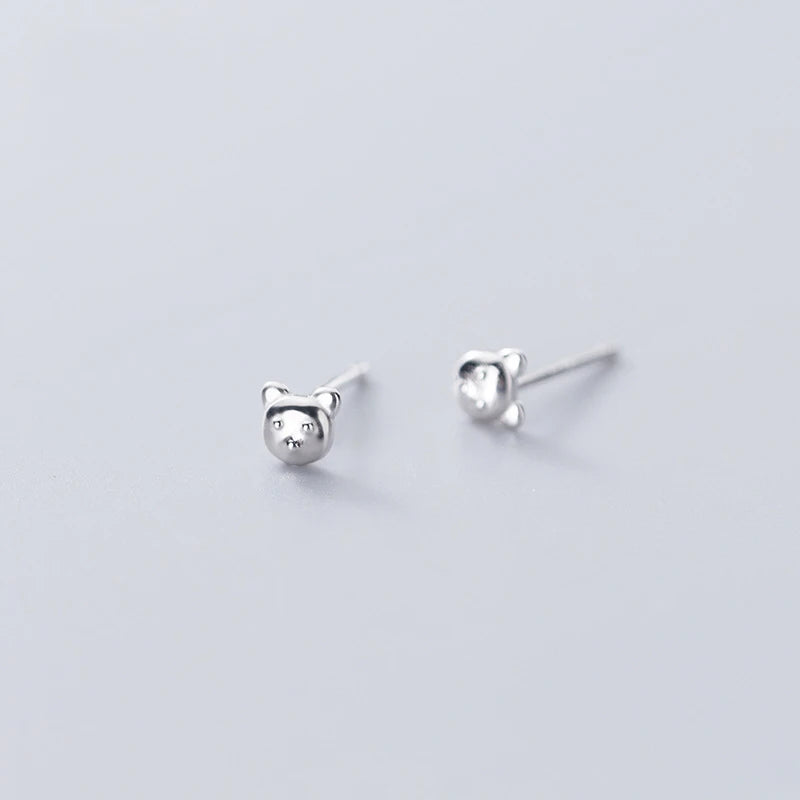 Sterling Silver Small Bear Stud Earrings for Women Girls