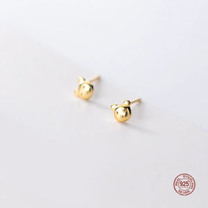 Sterling Silver Small Bear Stud Earrings for Women Girls