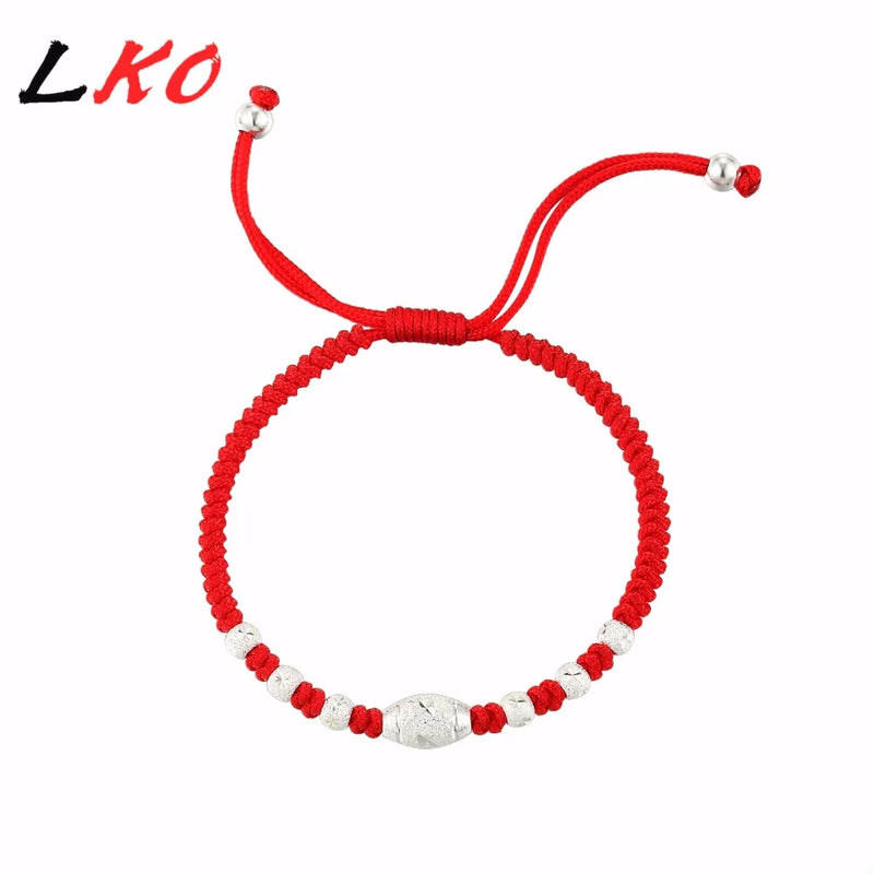 Sterling Silver Bell Red Rope Bracelet for Men & Women