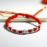 Sterling Silver Bell Red Rope Bracelet for Men & Women