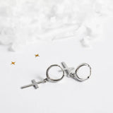 Real S925 Sterling Silver Cross Hoop Earrings