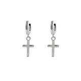 Real S925 Sterling Silver Cross Hoop Earrings