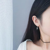 Real S925 Sterling Silver Cross Hoop Earrings