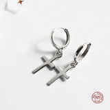Real S925 Sterling Silver Cross Hoop Earrings