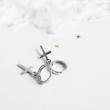 Real S925 Sterling Silver Cross Hoop Earrings