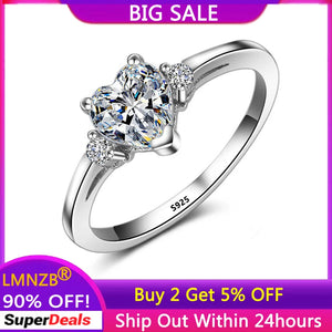 Tibetan Silver Heart CZ Zircon Wedding Band Ring Women Engagement Jewelry