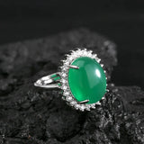 Tibetan Silver Emerald Zircon Resizable Ring for Women