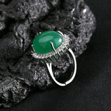 Tibetan Silver Emerald Zircon Resizable Ring for Women