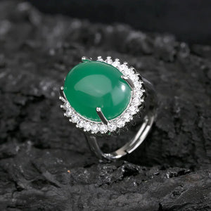 Tibetan Silver Emerald Zircon Resizable Ring for Women