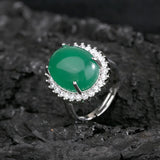 Tibetan Silver Emerald Zircon Resizable Ring for Women