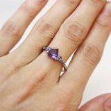 Purple Crystal Heart CZ Tibetan Silver Wedding Ring