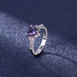 Purple Crystal Heart CZ Tibetan Silver Wedding Ring