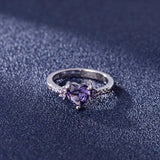 Purple Crystal Heart CZ Tibetan Silver Wedding Ring