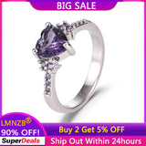 Purple Crystal Heart CZ Tibetan Silver Wedding Ring