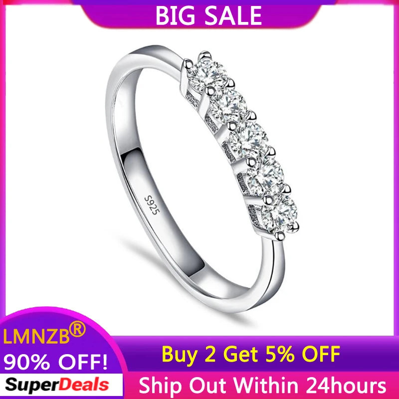 Tibetan Silver CZ Ring Single Row Bright Stone Ring Women Fine Jewelry