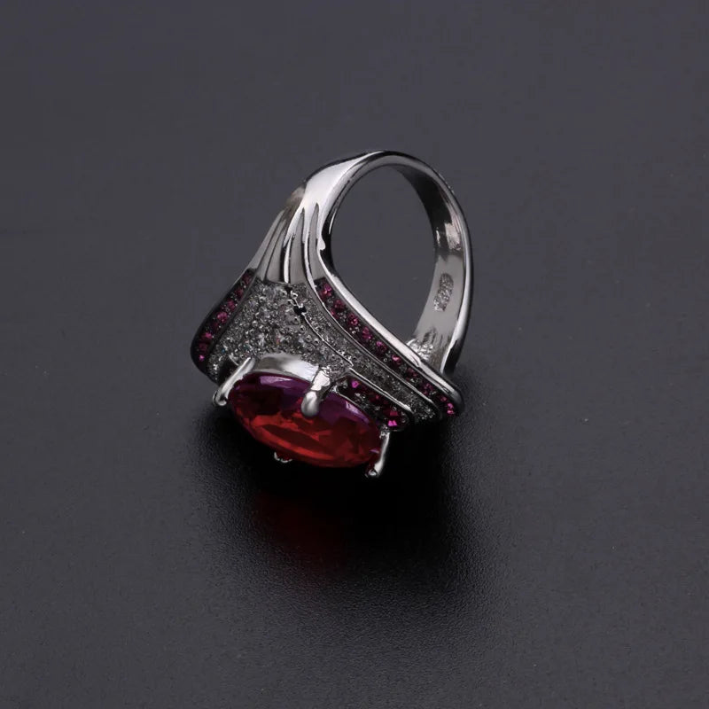 Vintage Big Ruby Rings Real Tibetan Silver Engagement Wedding Jewelry