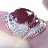 Vintage Big Ruby Rings Real Tibetan Silver Engagement Wedding Jewelry