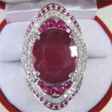 Vintage Big Ruby Rings Real Tibetan Silver Engagement Wedding Jewelry
