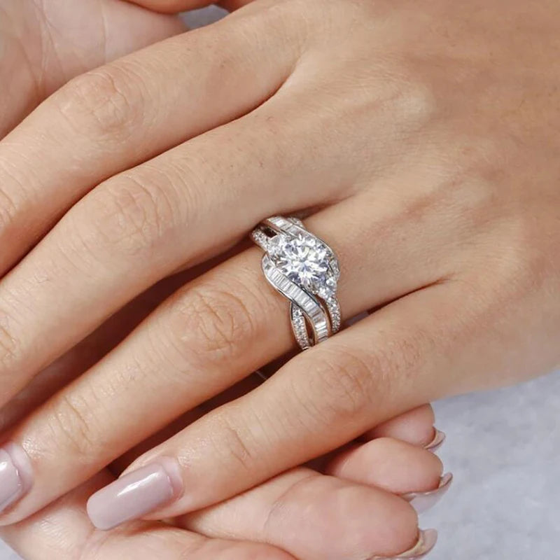 Tibetan Silver Zircon Twist Geometric Ring LR1005
