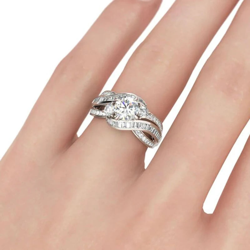Tibetan Silver Zircon Twist Geometric Ring LR1005