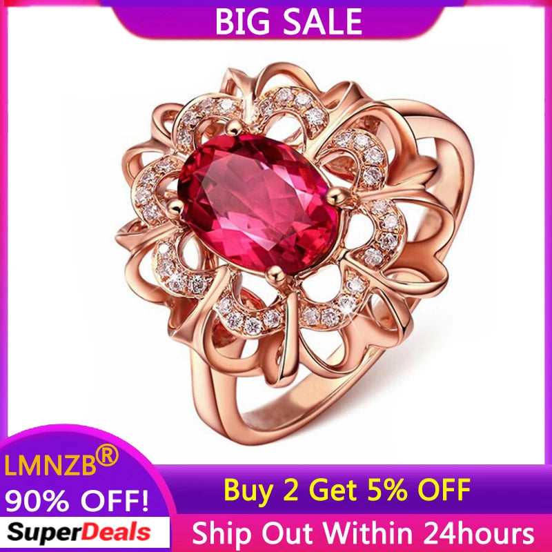 Simulated Ruby Ring Rose Red Crystal Engagement Band Wedding Party Jewelry
