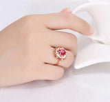 Simulated Ruby Ring Rose Red Crystal Engagement Band Wedding Party Jewelry