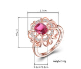 Simulated Ruby Ring Rose Red Crystal Engagement Band Wedding Party Jewelry