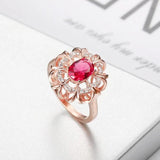 Simulated Ruby Ring Rose Red Crystal Engagement Band Wedding Party Jewelry