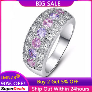 Pink Crystal Ring Tibetan Silver Ring for Women Wedding Party Jewelry