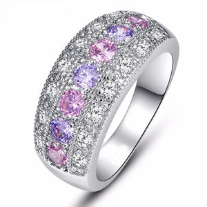 Pink Crystal Ring Tibetan Silver Ring for Women Wedding Party Jewelry