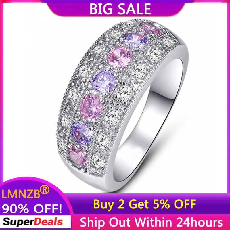 Pink Crystal Ring Tibetan Silver Ring for Women Wedding Party Jewelry