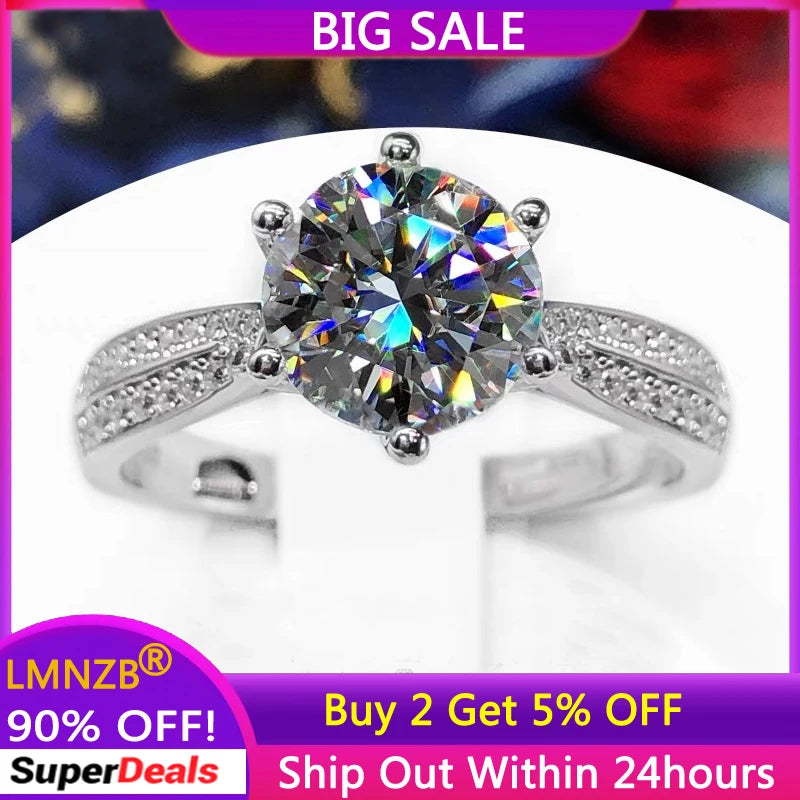 Tibetan Silver Rings for Women 2ct Zircon CZ Wedding Band