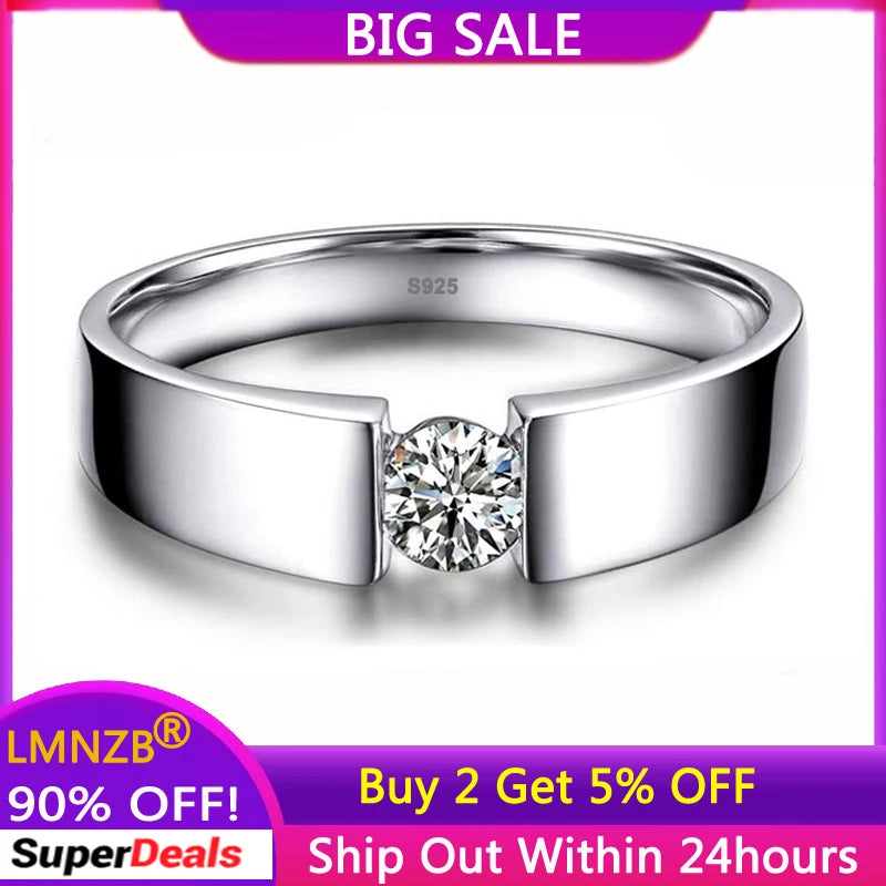Tibetan Silver Ring Men 1.0ct Zirconia Wedding Band