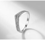 Zircon Chevron V Ring Tibetan Silver Women's Jewelry