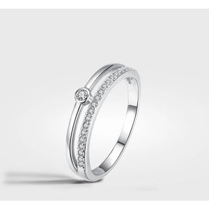 Tibetan Silver Line Sense Ring Clear CZ Women Wedding Jewelry R12051