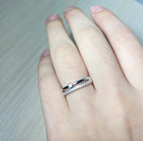 Tibetan Silver Line Sense Ring Clear CZ Women Wedding Jewelry R12051