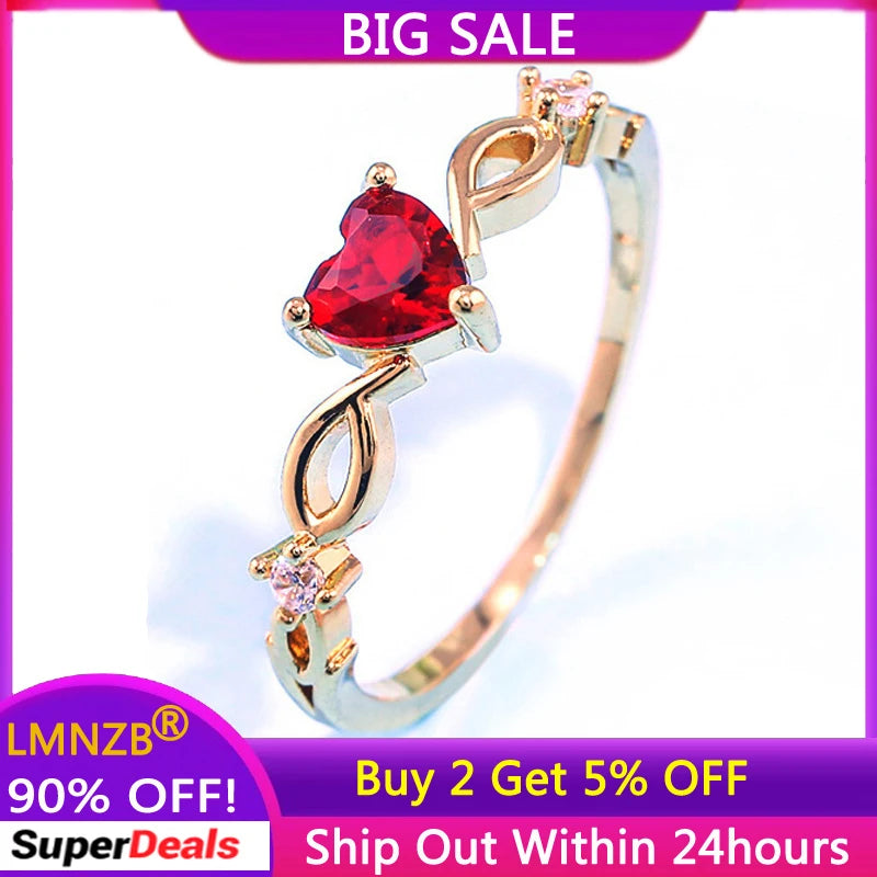 Heart Simulated Ruby Ring Wedding Jewelry Women Anniversary Gift R678