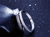 Tibetan Silver Zircon Wedding Band Set for Women R131